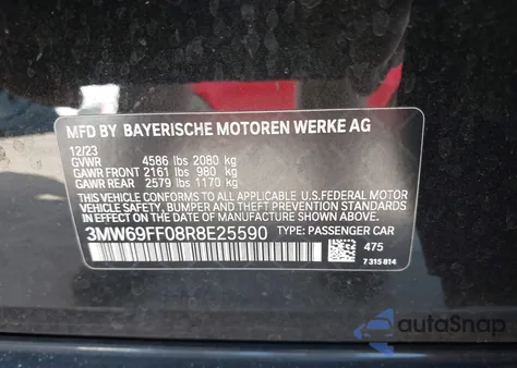 2024 BMW 330I from USA, damaged, VIN 3MW69FF08R8E25590